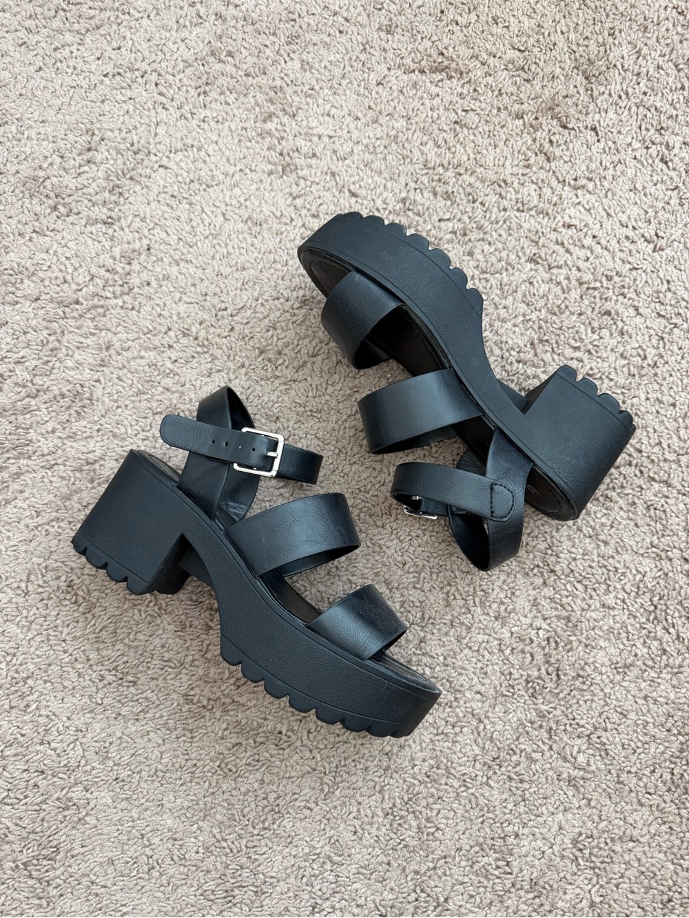 Soda Black Chunky Platform Strappy Sandals